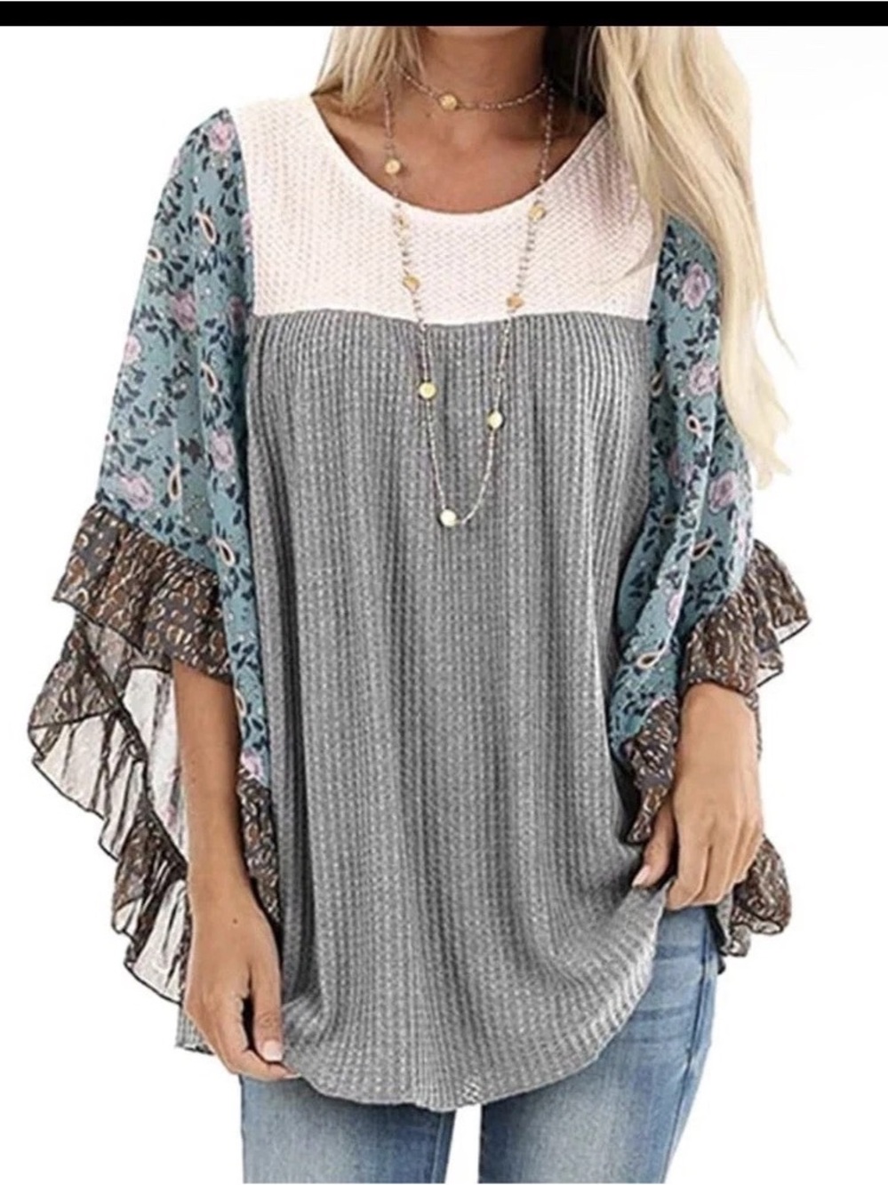 New Boho Tunic Waffle Texture Blouse XXL nwot bohemian Cottagecore
